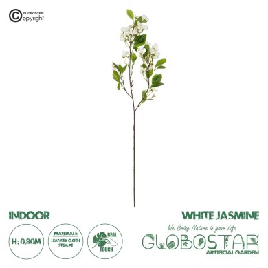 GloboStar® Artificial Garden WHITE JASMINE BRANCH 21145 Τεχνητό Διακοσμητικό Κλαδί Λευκό Γιασεμί Y80cm